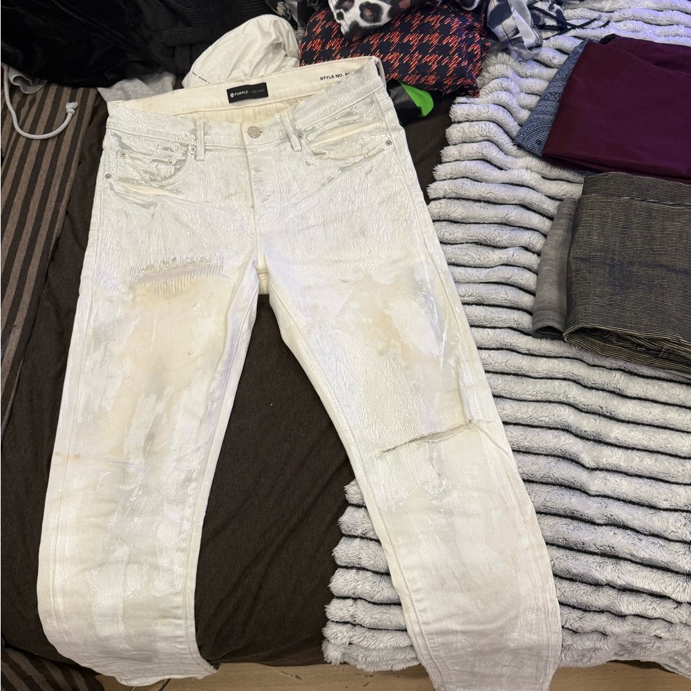 Purple Brand white painted jeans